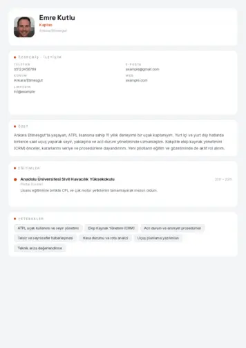 Kaptan Cv Örnekleri cv indir